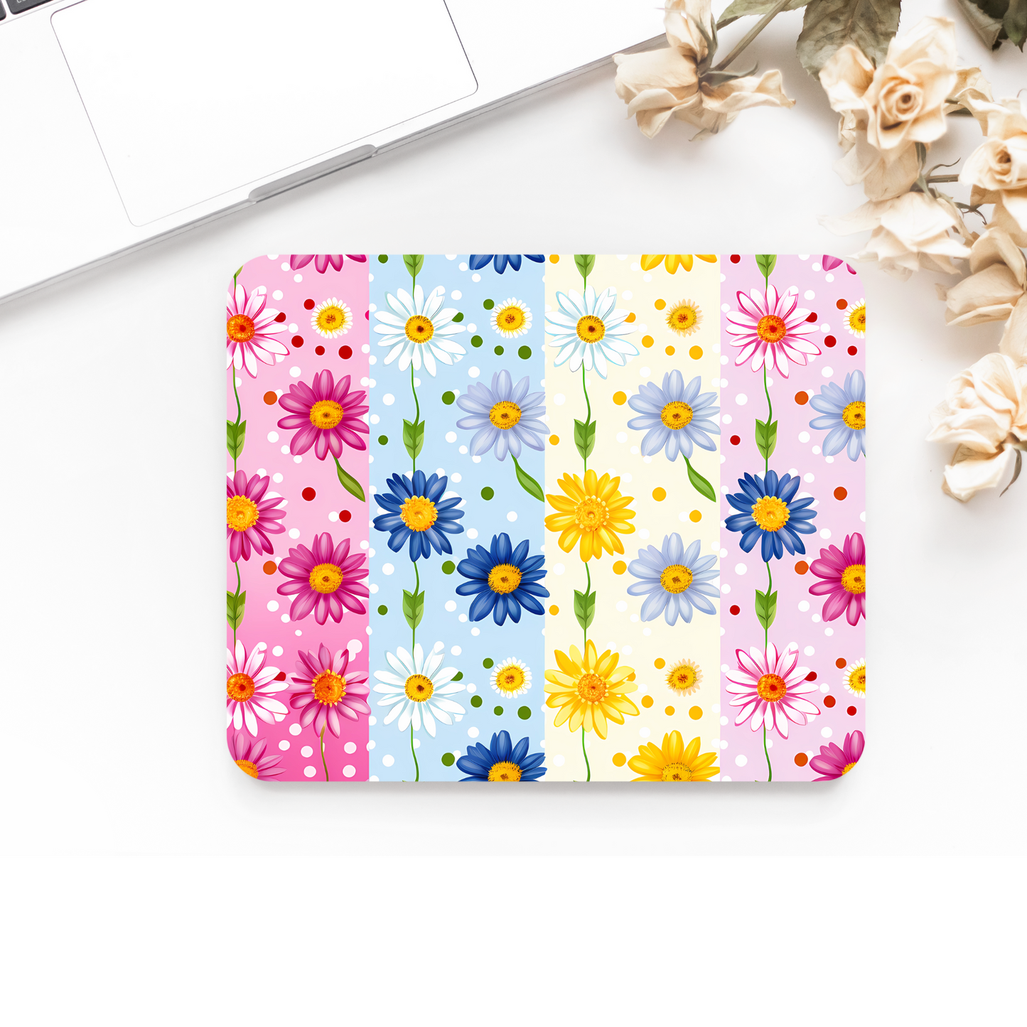 Premium Printed Anti-Slip Mouse Mat - Ultra Durable mixed Daisies Design