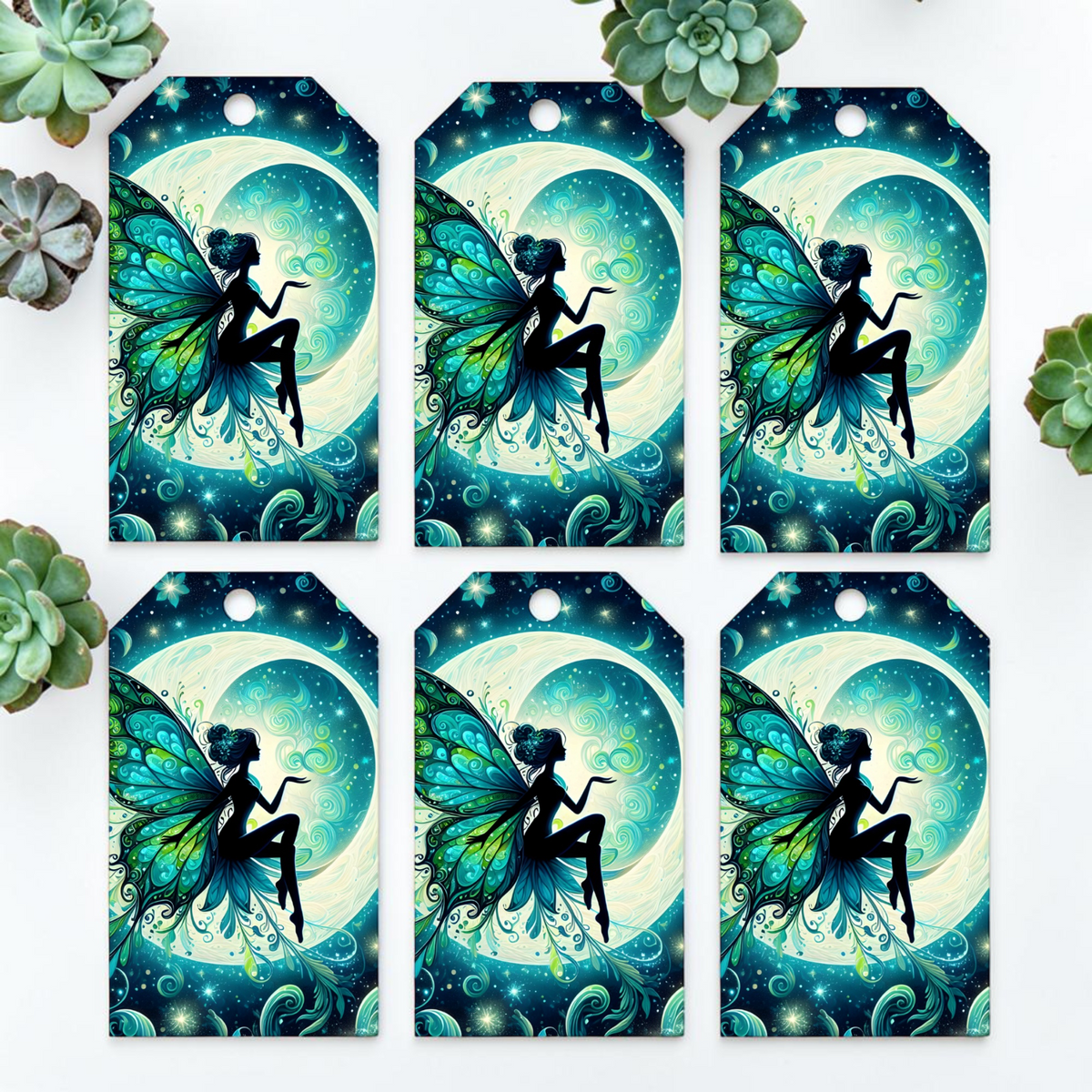 12 X  Moon Fairy Gift Tags, Gift Wrapping, Luggage Tags, Card Making