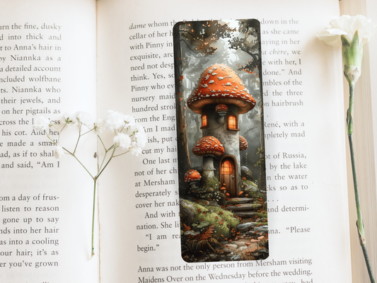 Lovely illustrated Mushroom House printed bookmark, Page Saver, Book Lover Gift