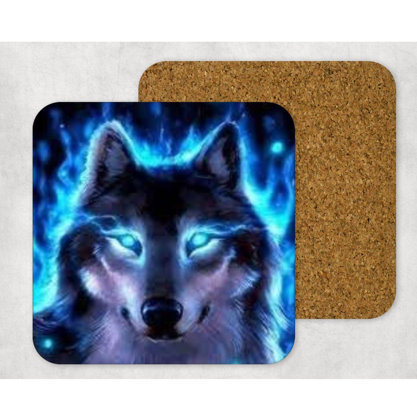 Beautifully Printed  Mystic Wolf Wooden Coasters for Stylish Home Décor