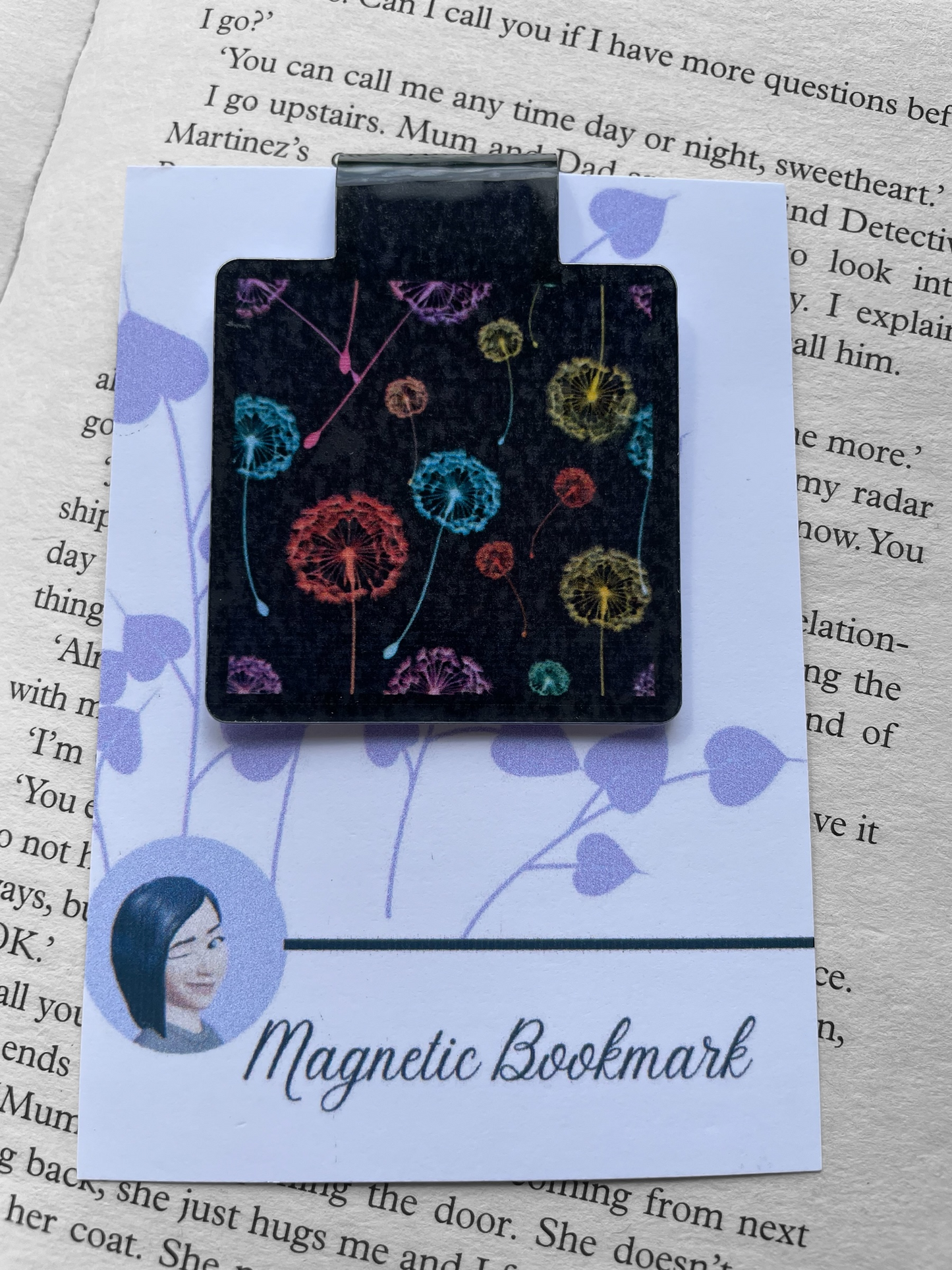 Lovely illustrated printed Neon Dandelions Magnetic bookmark, Page Saver, Book Lover Gift