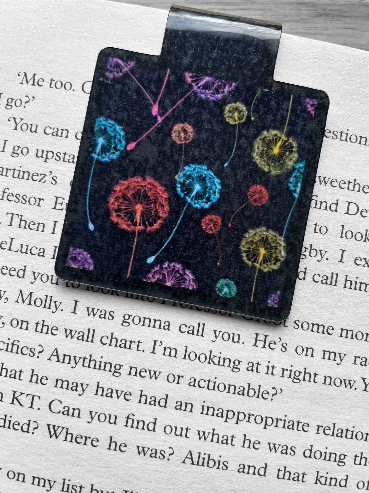 Lovely illustrated printed Neon Dandelions Magnetic bookmark, Page Saver, Book Lover Gift