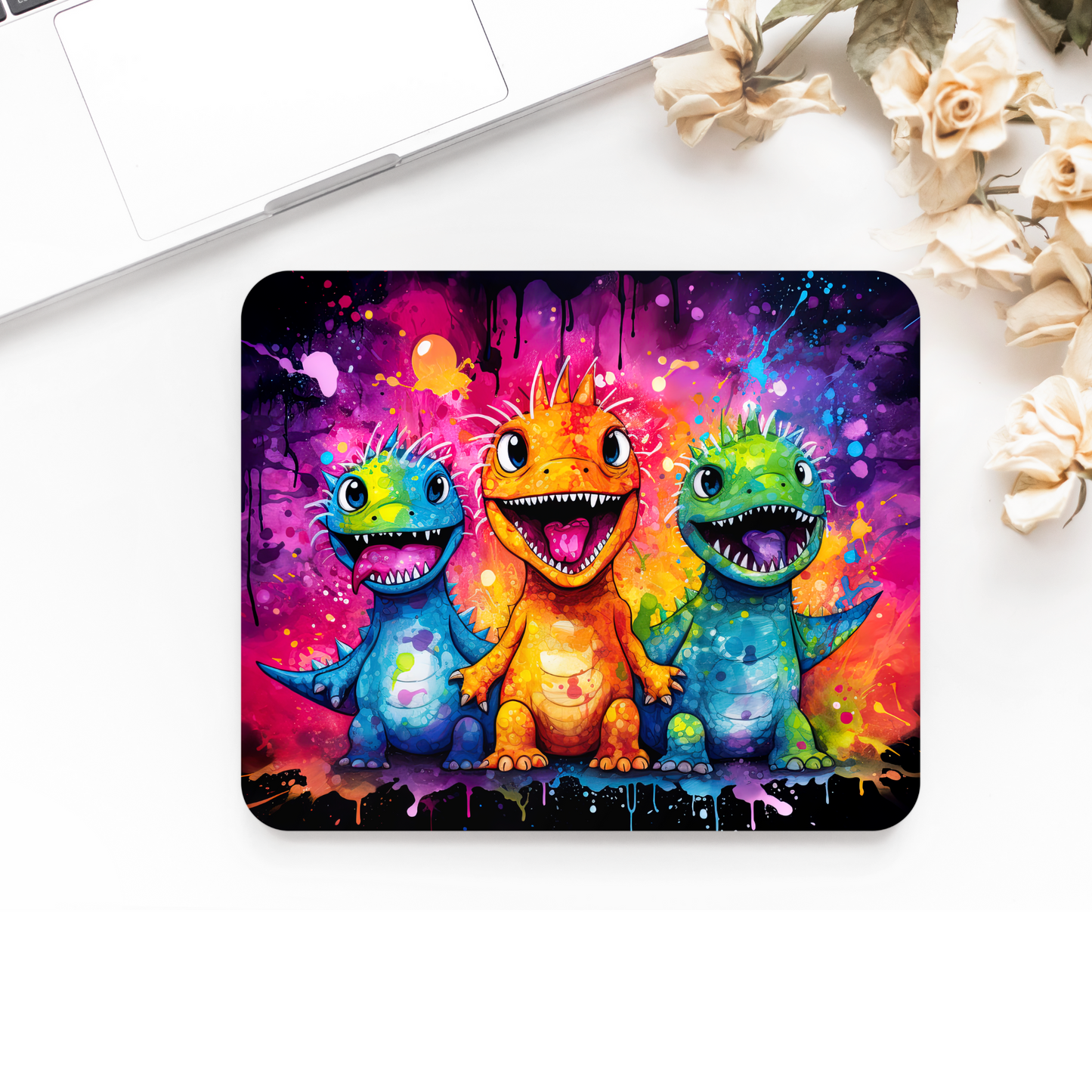 Premium Printed Anti-Slip Mouse Mat - Ultra Durable Neon Cute Dinosaur Design