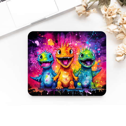 Premium Printed Anti-Slip Mouse Mat - Ultra Durable Neon Cute Dinosaur Design