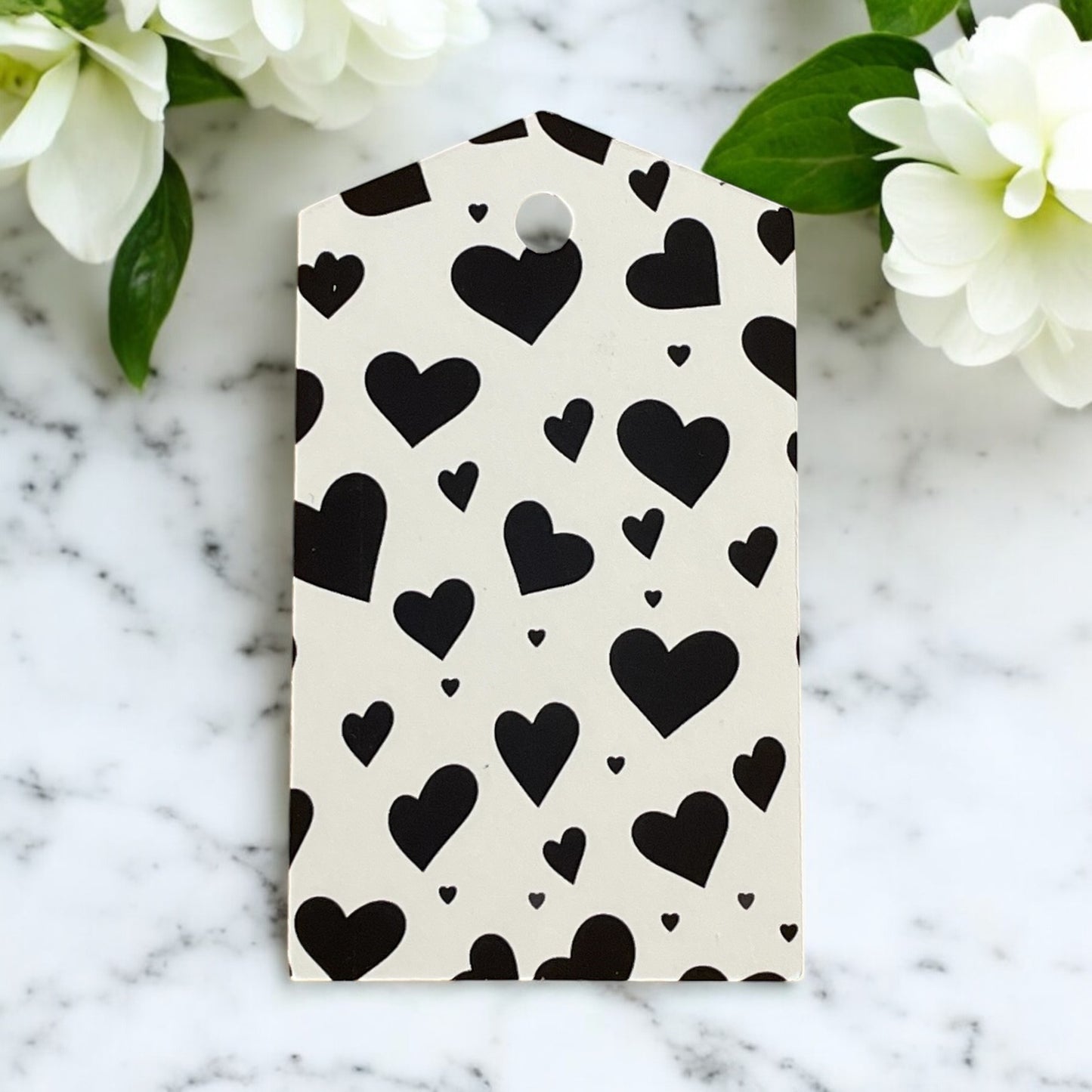 12 X Black Hearts Gift Tags, Gift Wrapping, Luggage Tags, Card Making