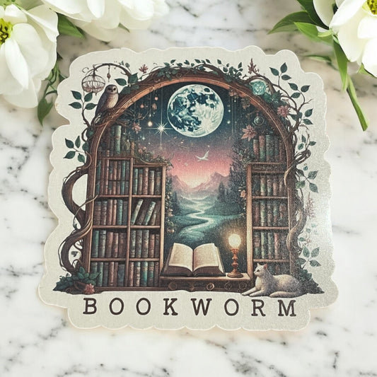 Bookworm Vinyl Sticker ,Laptop, scrapbook, junk journal ,crafts, Water Bottle