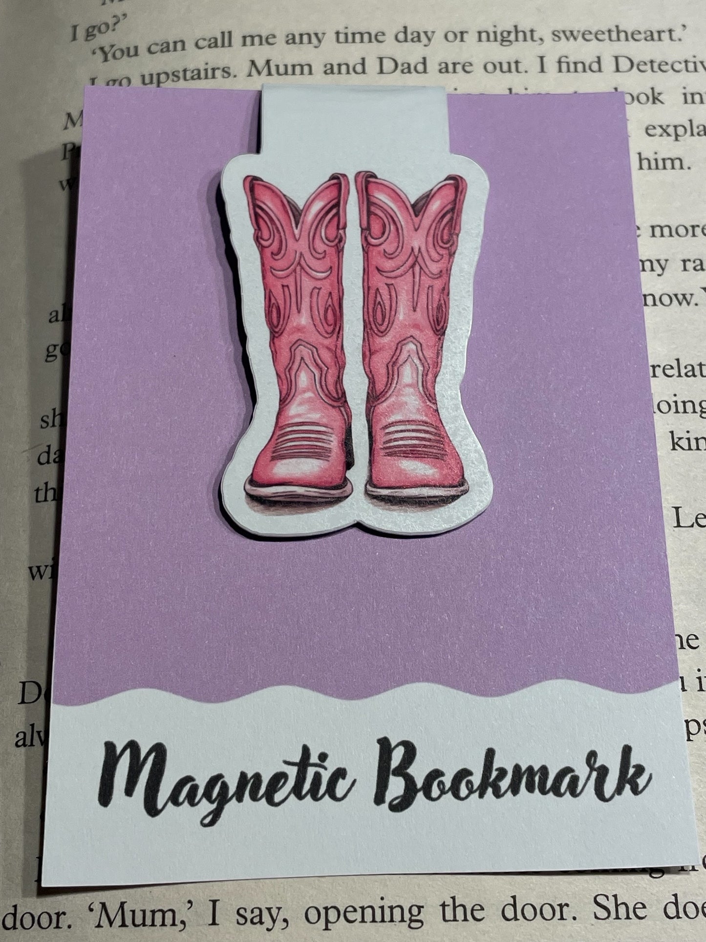 Pink Cowboy Boots Magnetic bookmark, Page Saver, Book Lover Gift