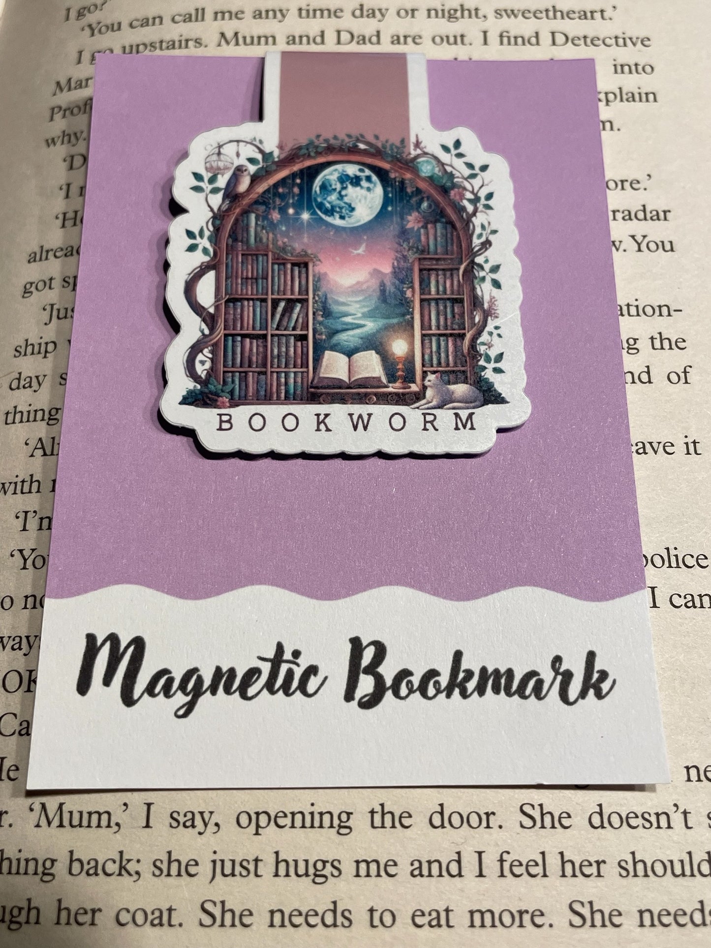 Lovely illustrated printed Bookworm Magnetic bookmark, Page Saver, Book Lover Gift