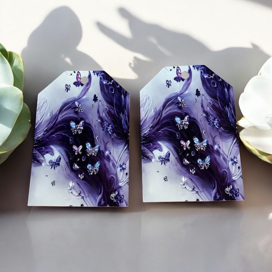12 X Purple Floral Butterflies Gift Tags, Gift Wrapping, Luggage Tags, Card Making