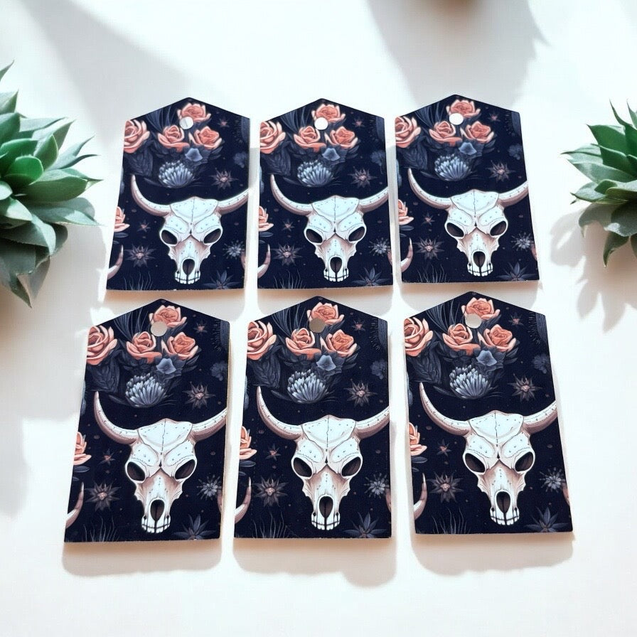 12 X Cow Skull Gift Tags, Gift Wrapping, Luggage Tags, Card Making
