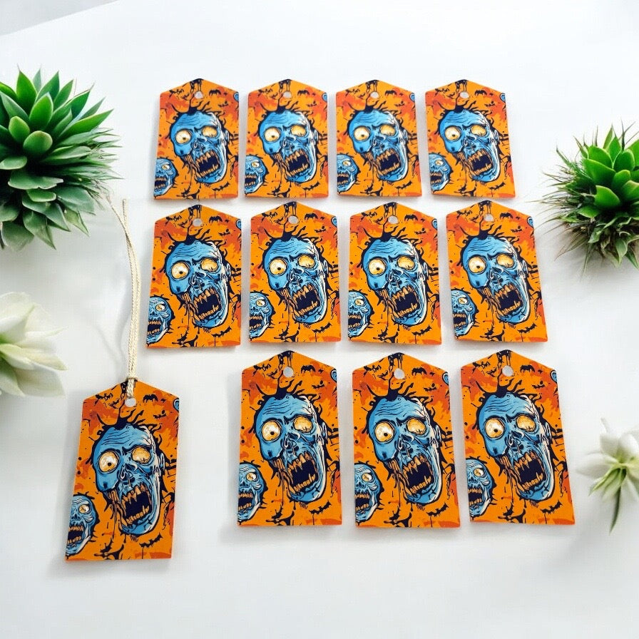 12 X Zombie Gift Tags, Gift Wrapping, Luggage Tags, Card Making