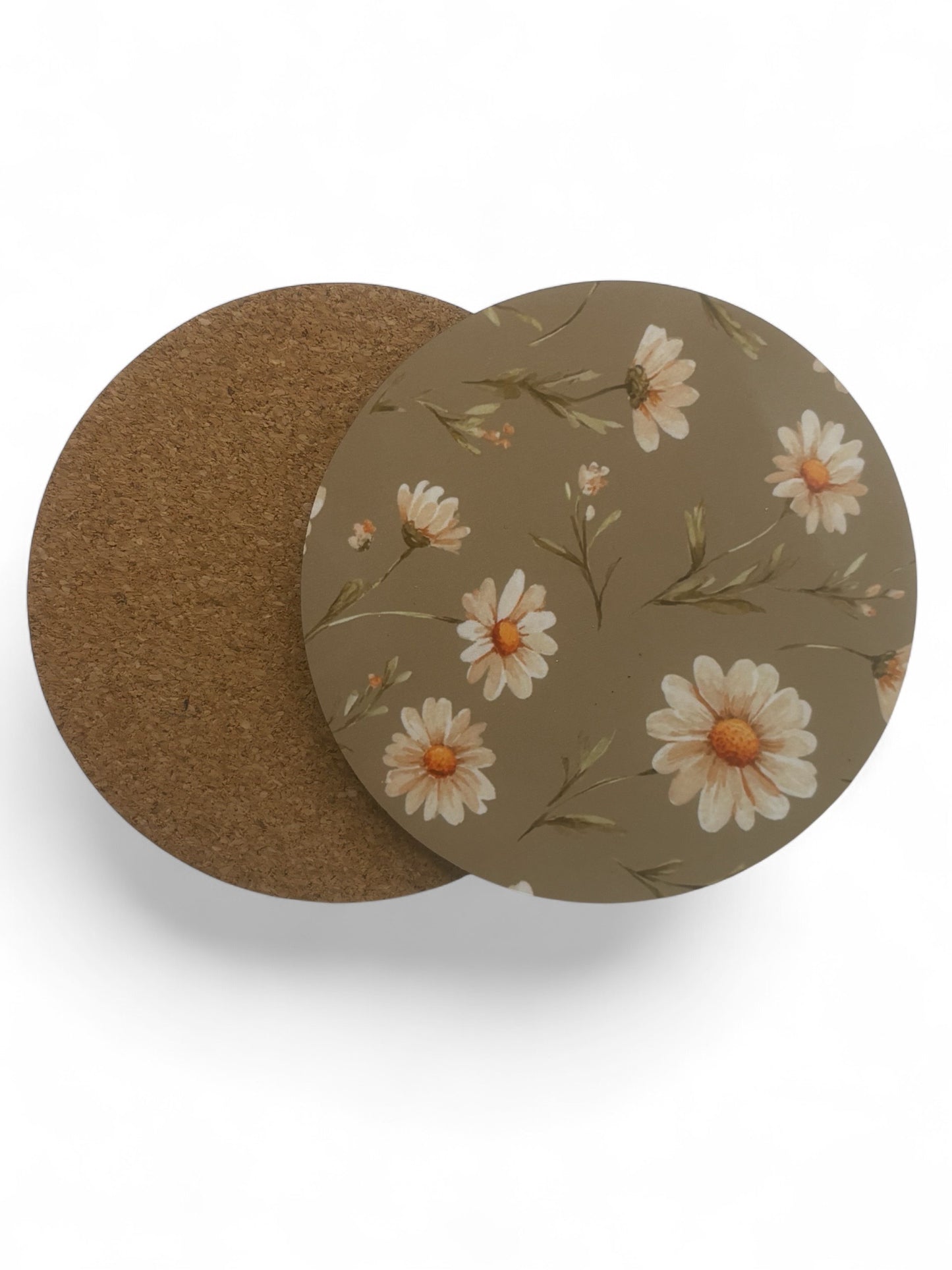 Printed  Green Daisy Wooden Coasters for Stylish Home Décor