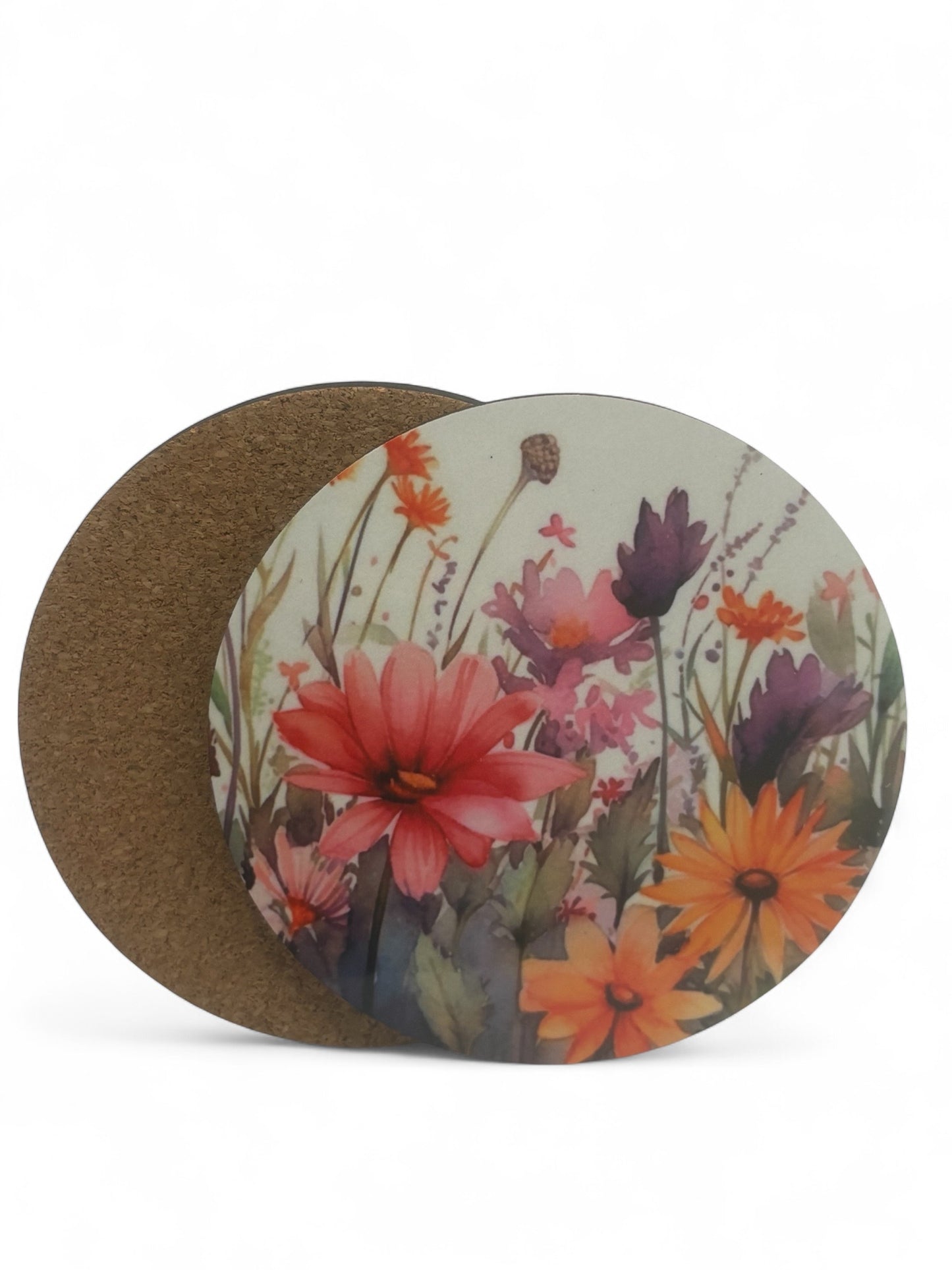 Printed  Meadow Flowers Wooden Coasters for Stylish Home Décor