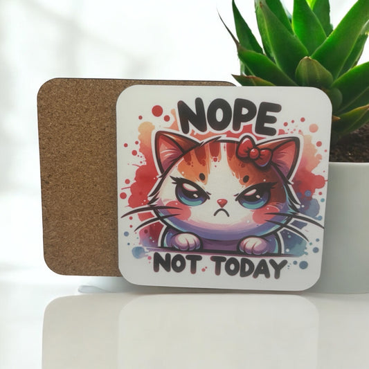 Nope Not Today Wooden Square Coasters