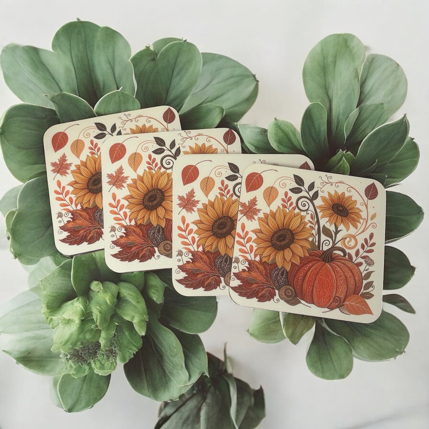 Autumn Sunflowers Wooden Coasters for Stylish Home Décor