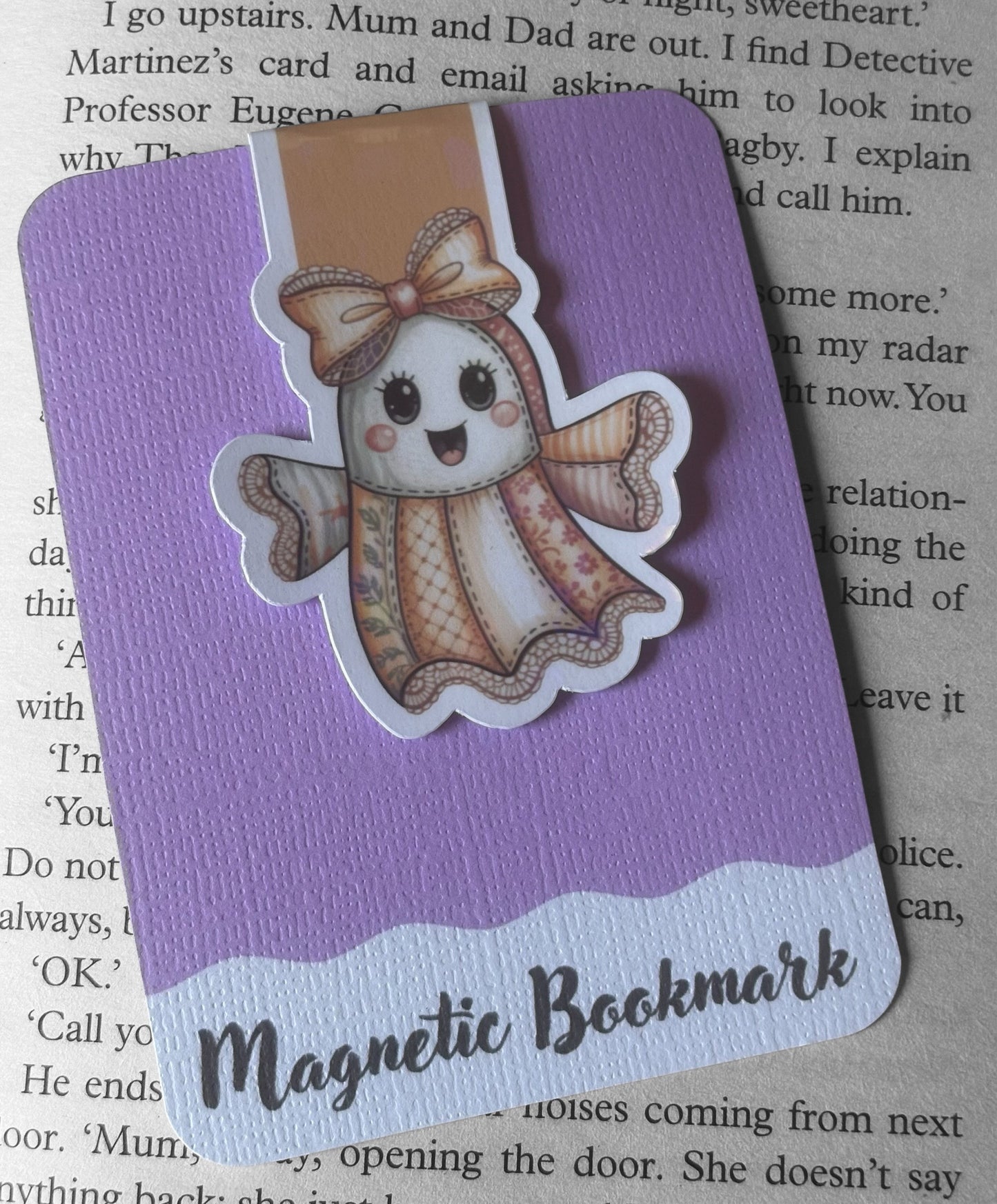 Holographic Patchwork Ghost Magnetic bookmark, Page Saver, Book Lover Gift
