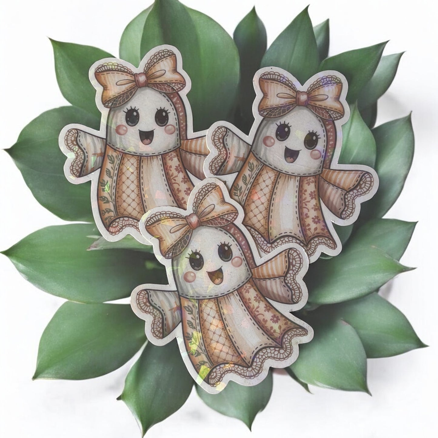 Holographic Patchwork Ghost Vinyl Sticker,Laptop, scrapbook, junk journal ,crafts, Water Bottle