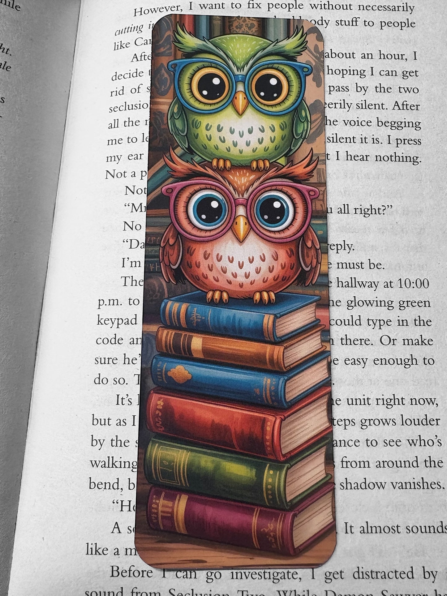 Lovely illustrated Owl on Books printed bookmark, Page Saver, Book Lover Gift