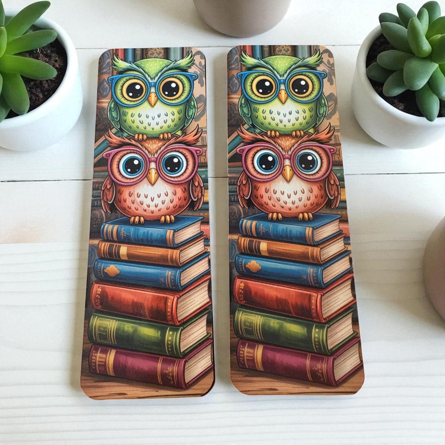 Lovely illustrated Owl on Books printed bookmark, Page Saver, Book Lover Gift