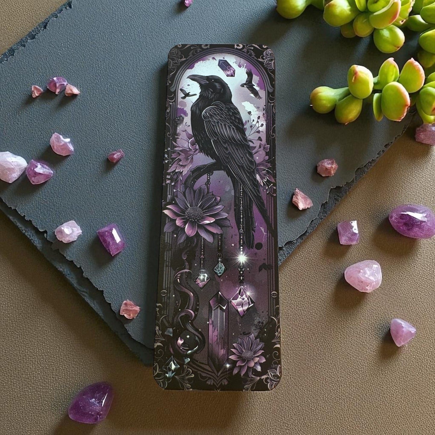 Lovely illustrated Purple Raven printed bookmark, Page Saver, Book Lover Gift