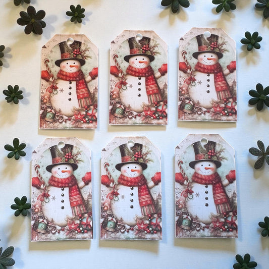 12 X  Snowman Gift Tags, Gift Wrapping, Luggage Tags, Card Making