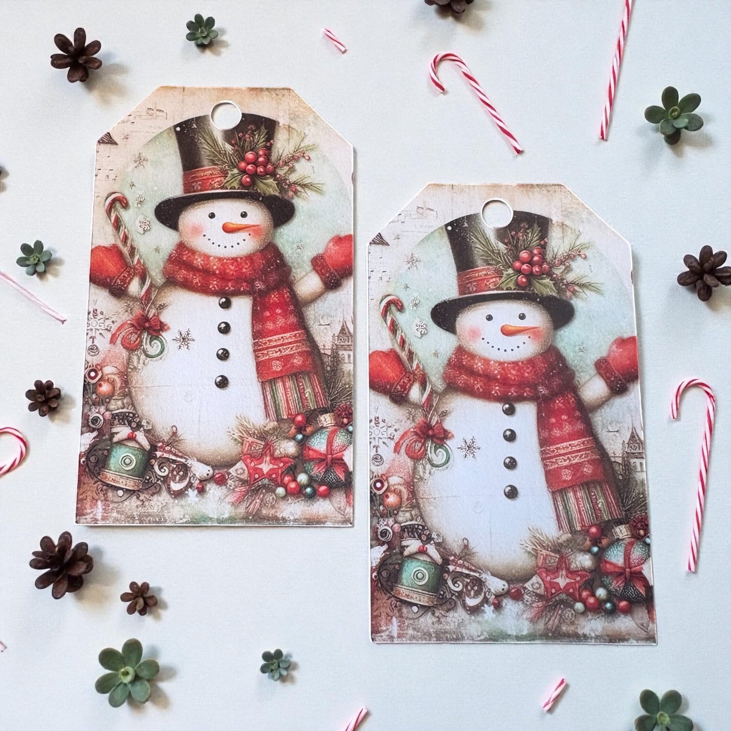 12 X  Snowman Gift Tags, Gift Wrapping, Luggage Tags, Card Making