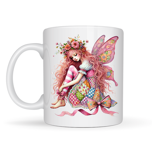 Whimsical Pink Fairy Coffee Mug - Magical Floral Fairy Art Gift for Fantasy Lovers