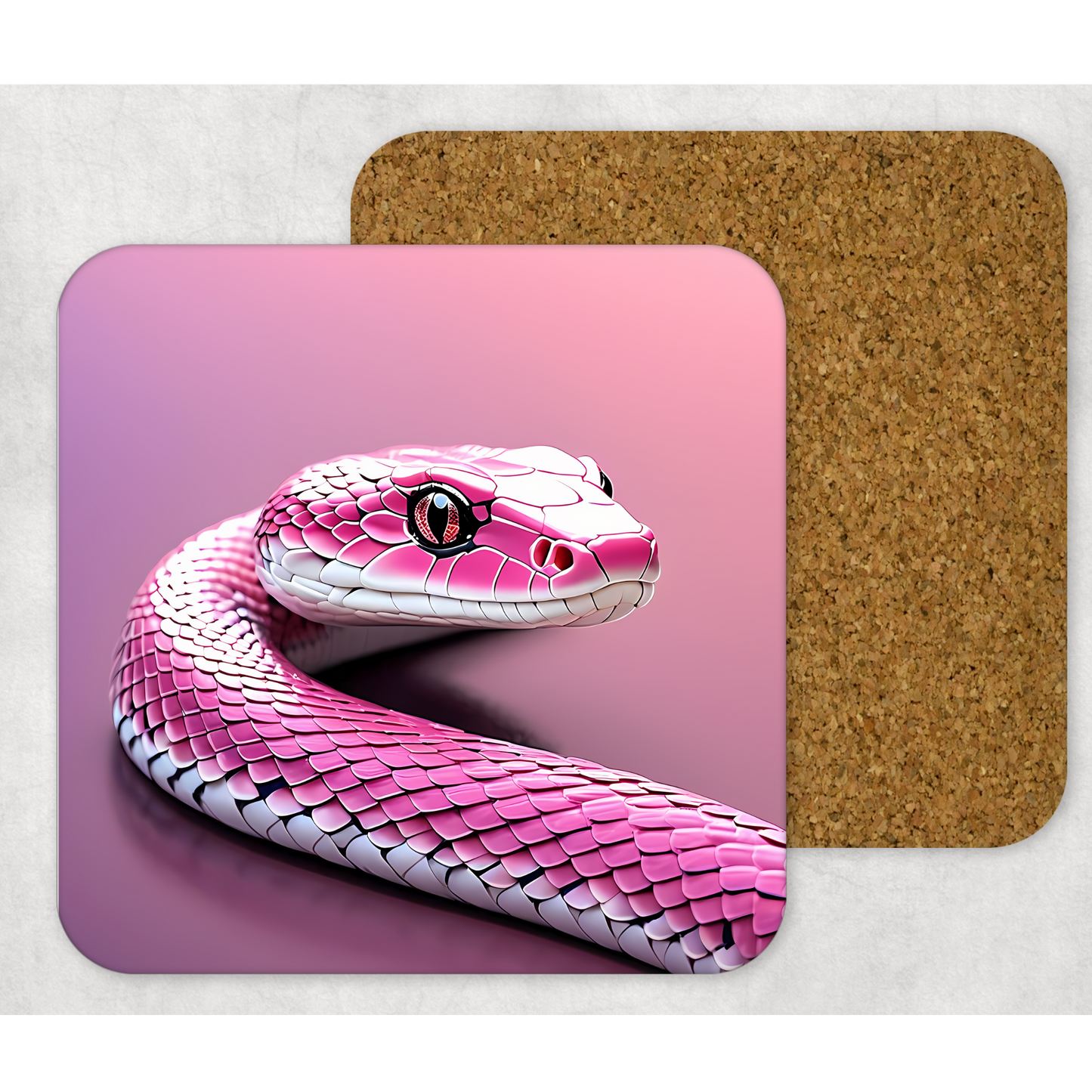 Pink Snake Wooden Square Coasters
