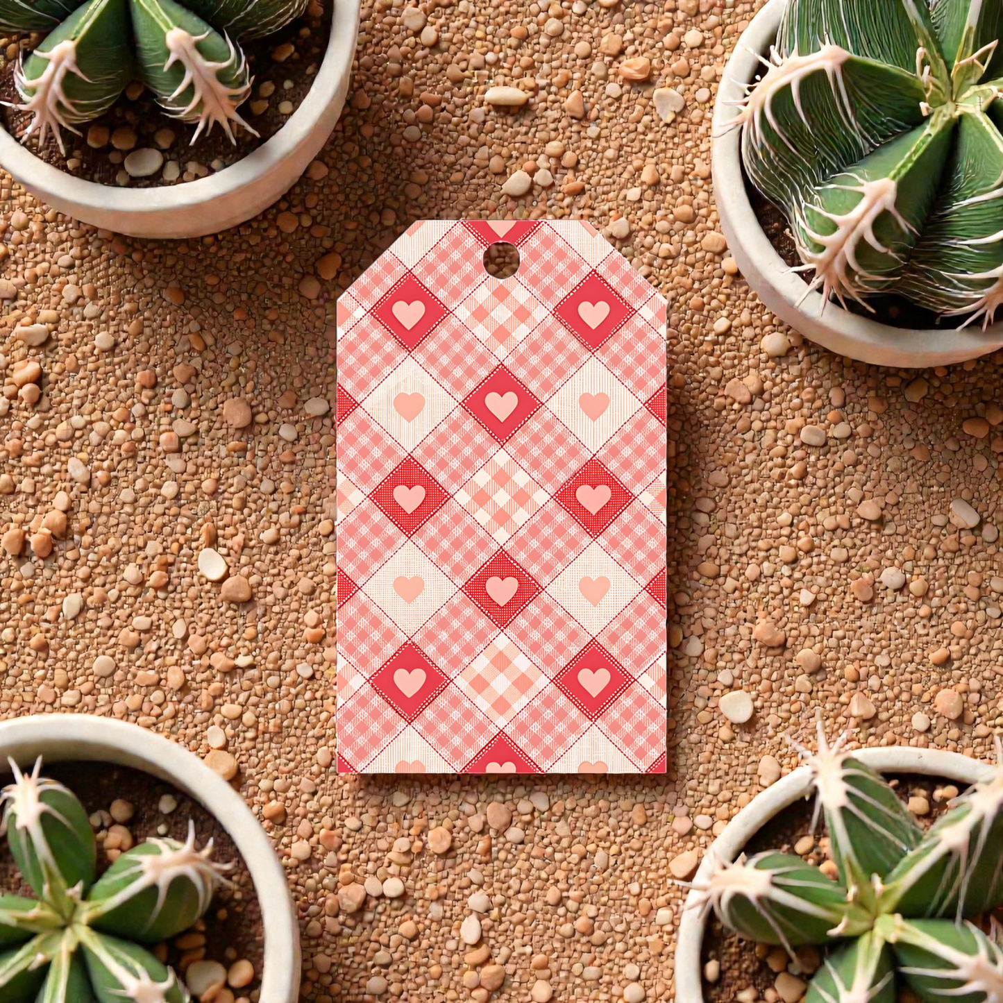 12 X  Pink Checkered Hearts Gift Tags, Gift Wrapping, Luggage Tags, Card Making