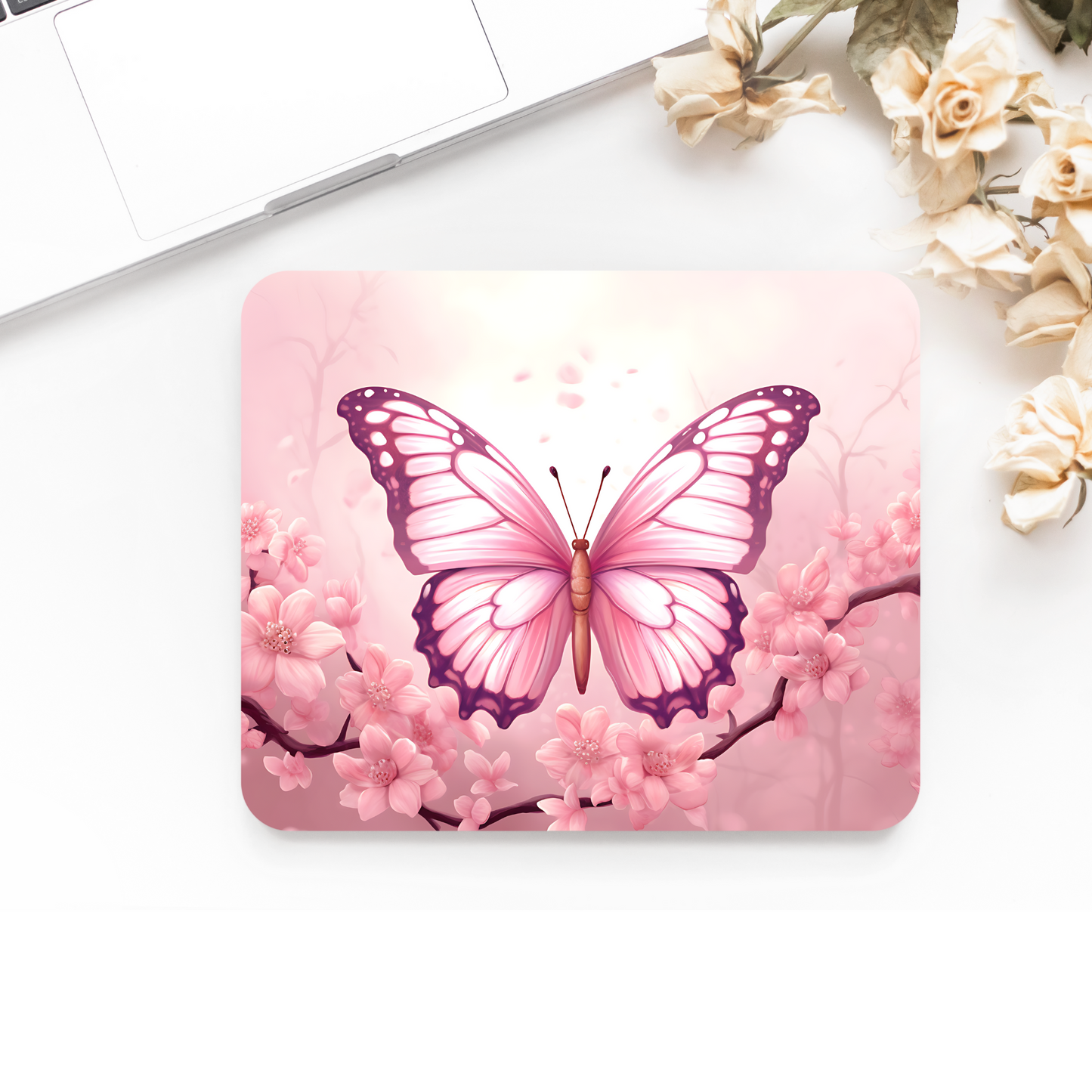 Premium Printed Anti-Slip Mouse Mat - Ultra Durable Pink Butterfly Design