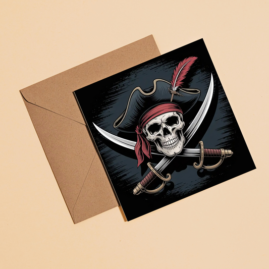 Pirate Skull Greeting Card –Illustrated Blank Birthday Card