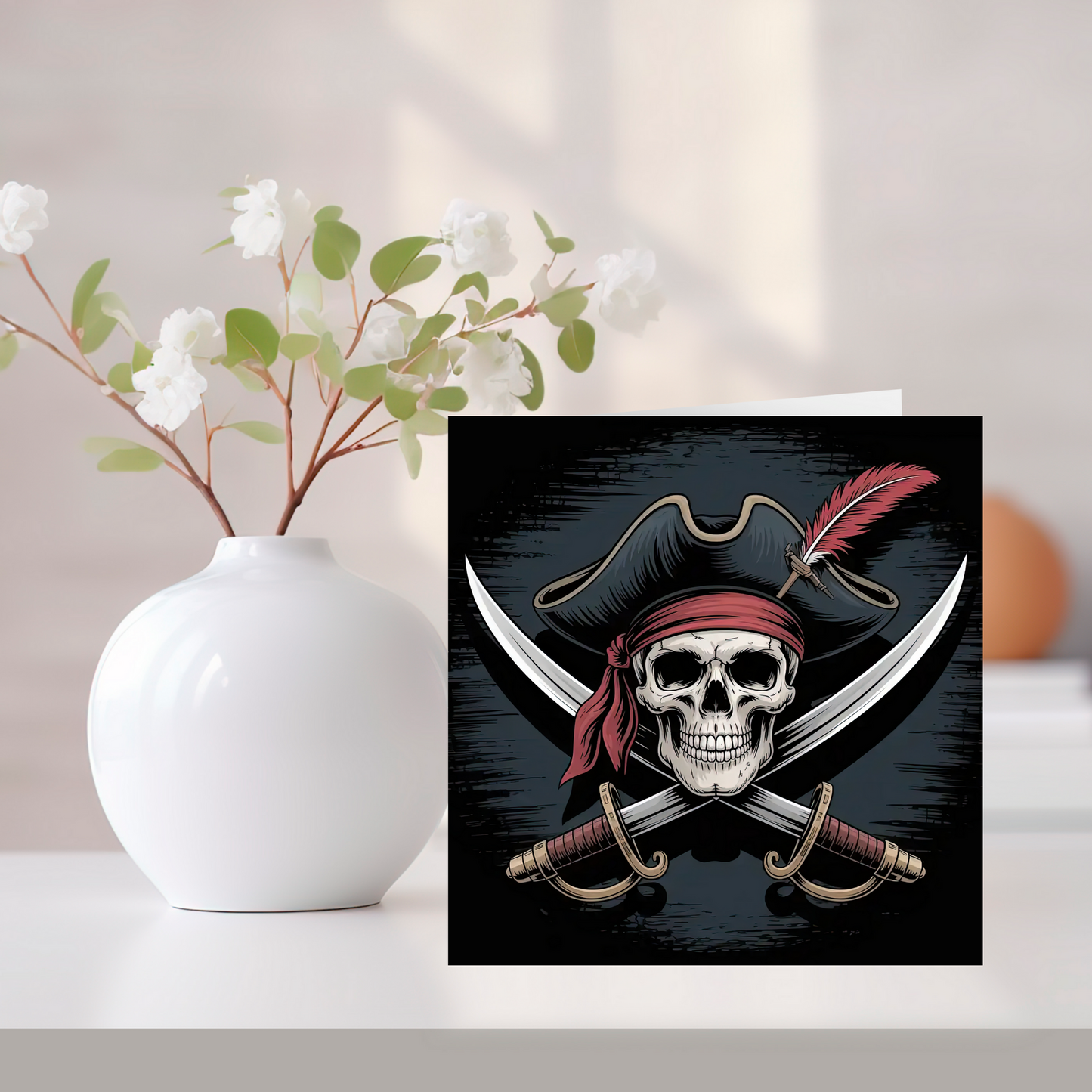 Pirate Skull Greeting Card –Illustrated Blank Birthday Card