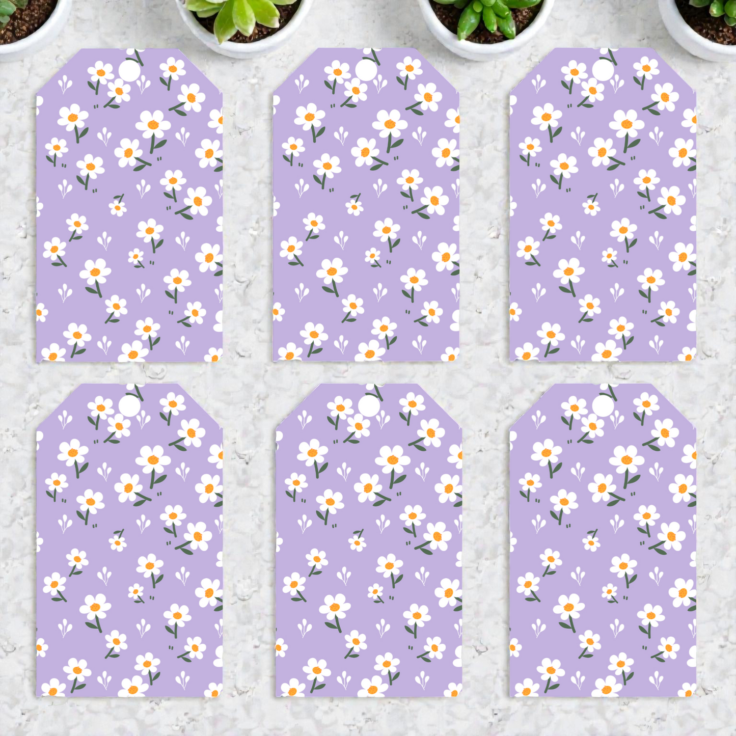 12 X  Purple Dasiy Gift Tags, Gift Wrapping, Luggage Tags, Card Making