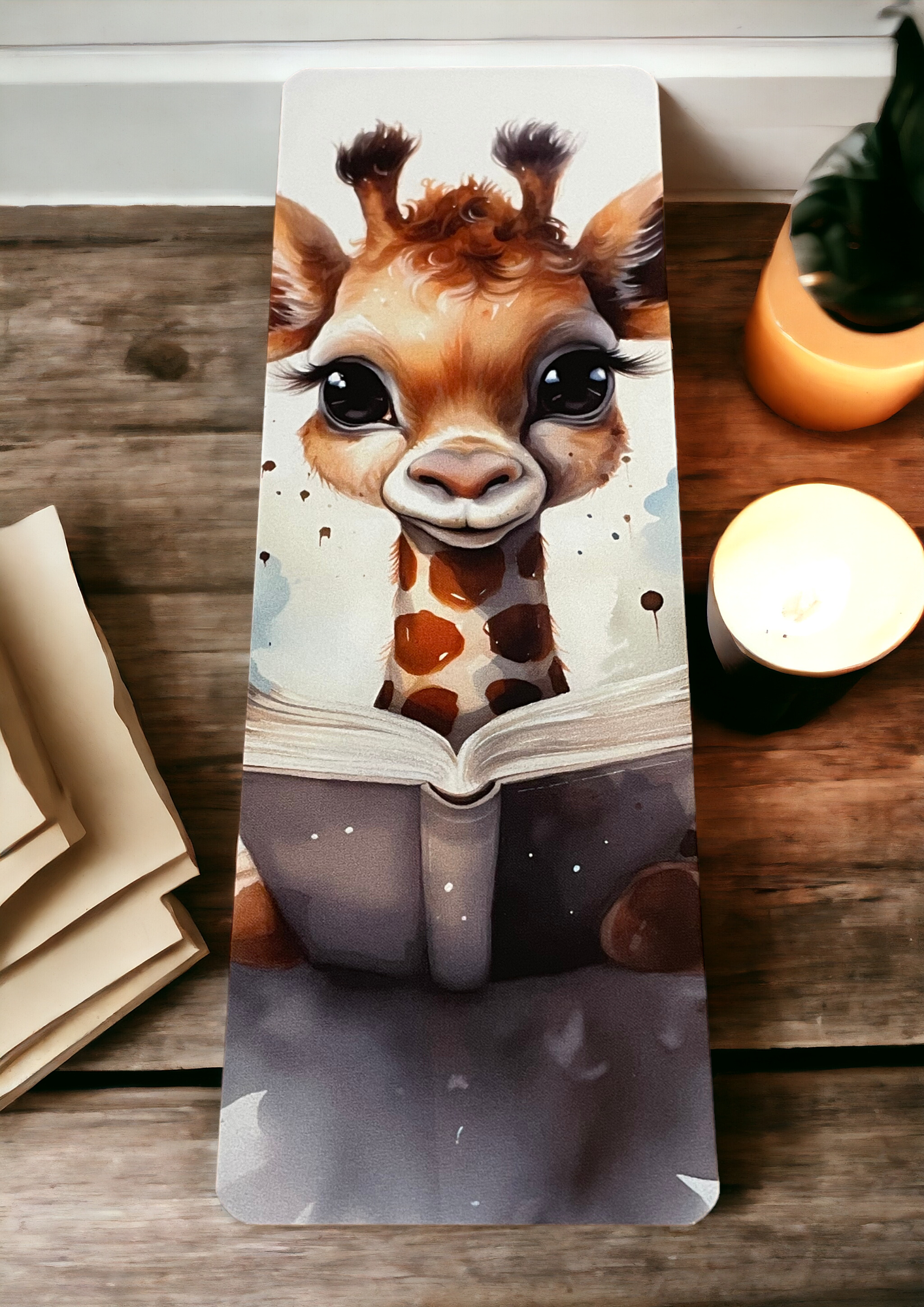 Lovely illustrated printed Reading Giraffe bookmark, Page Saver, Book Lover Gift,