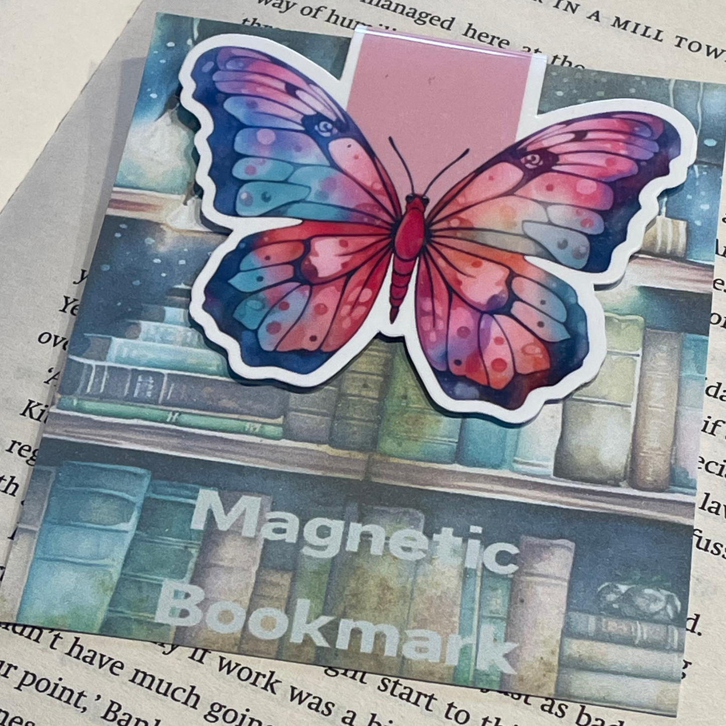 Lovely illustrated printed Retro Butterfly Magnetic bookmark, Page Saver, Book Lover Gift,