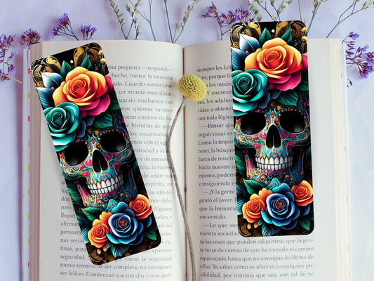 Lovely illustrated Skull and Roses printed bookmark, Page Saver, Book Lover Gift