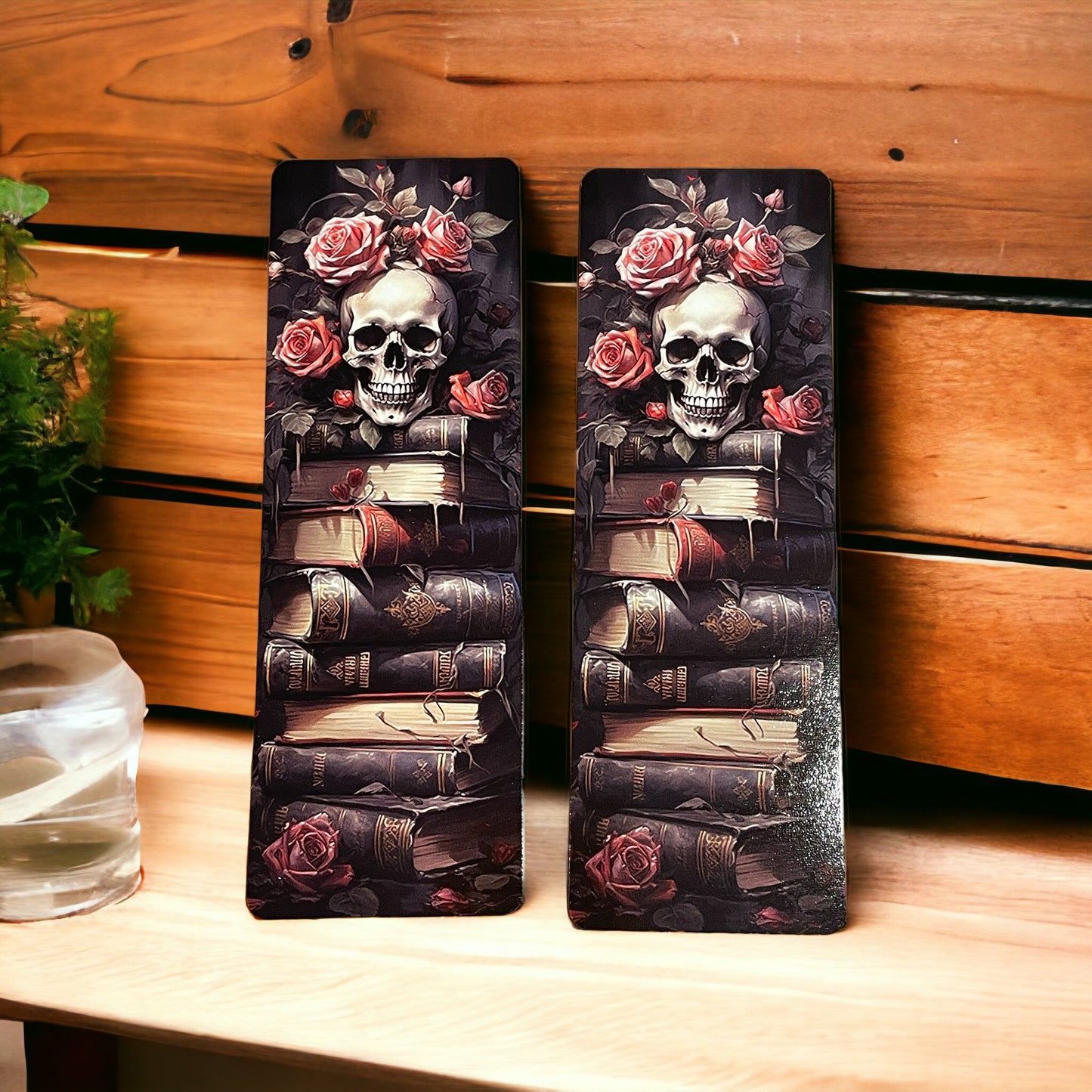 Lovely illustrated printed bookmark, Page Saver, Book Lover Gift, Skull on Books