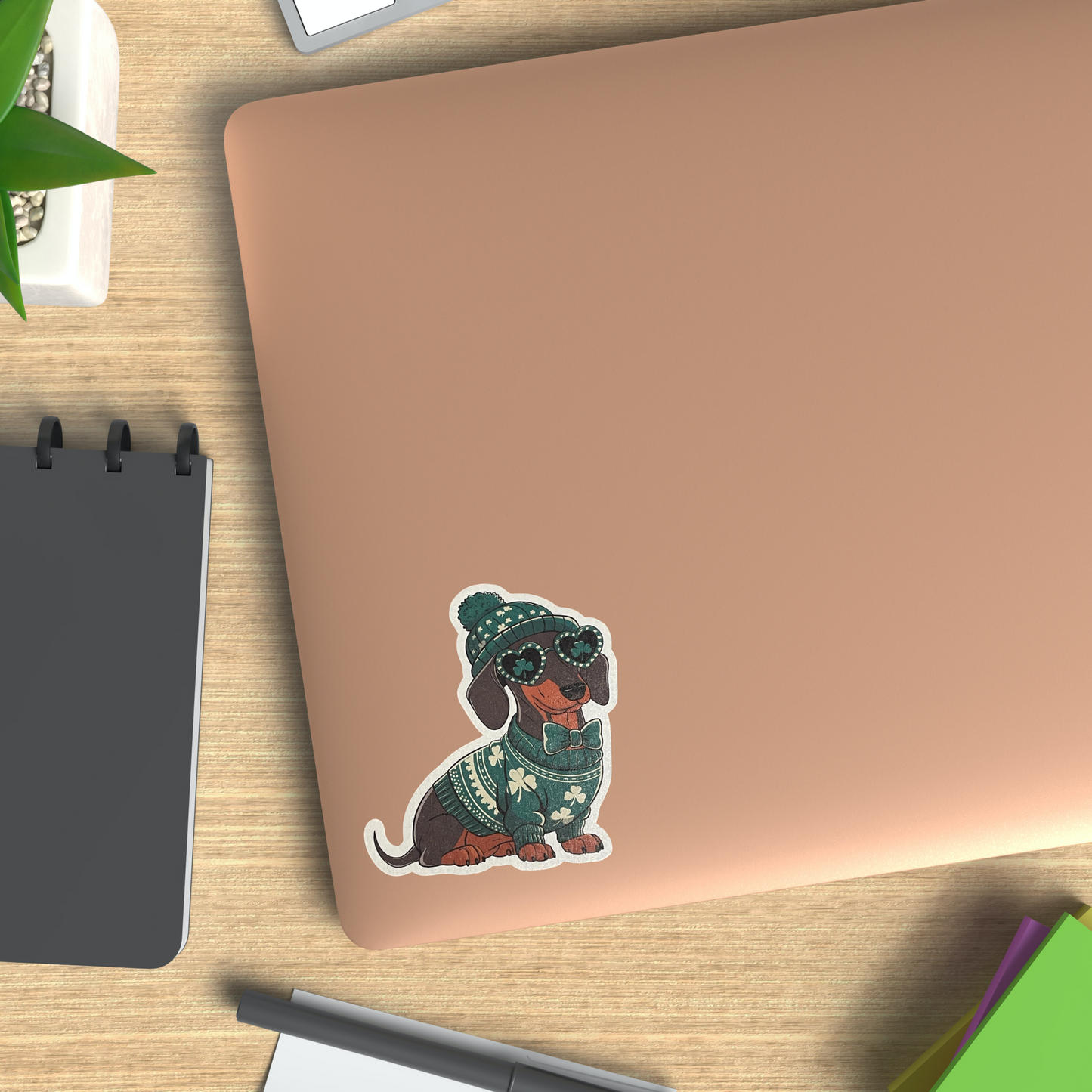 St Patricks Day Dachshund Vinyl Sticker ,Laptop, scrapbook, junk journal ,crafts, Water Bottle