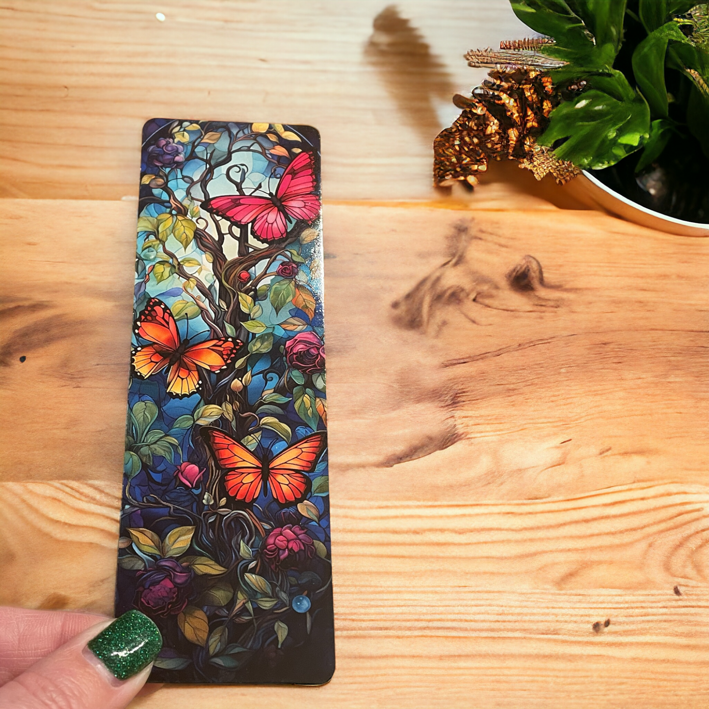 Lovely illustrated printed Stained Glass Butterfly bookmark, Page Saver, Book Lover Gift,