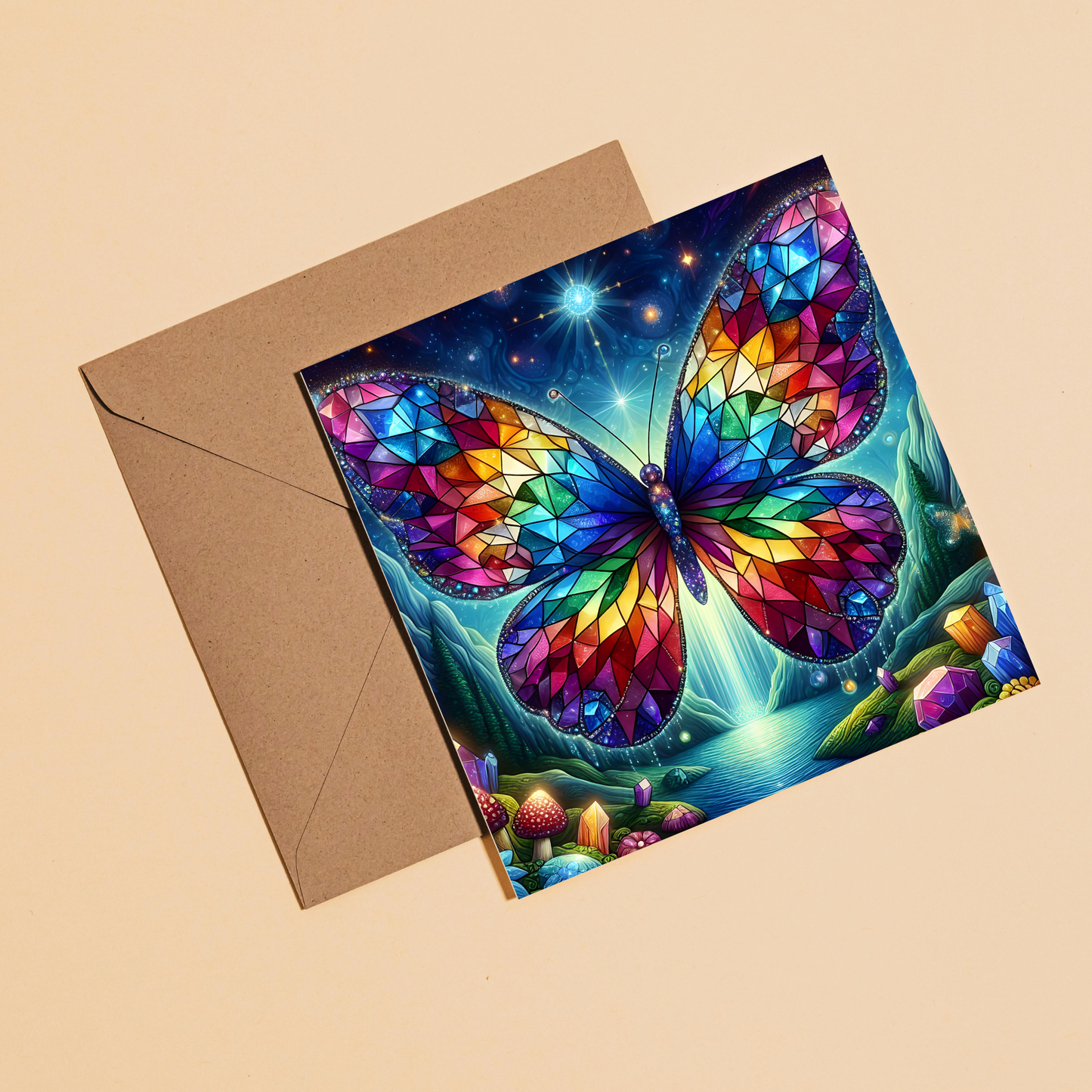 Stained Glass Butterfly Greeting Card –Illustrated Blank Birthday Card