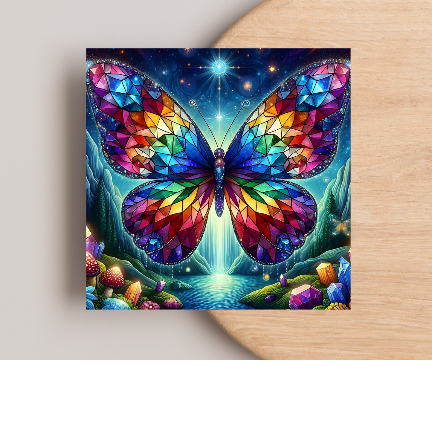 Stained Glass Butterfly Greeting Card –Illustrated Blank Birthday Card