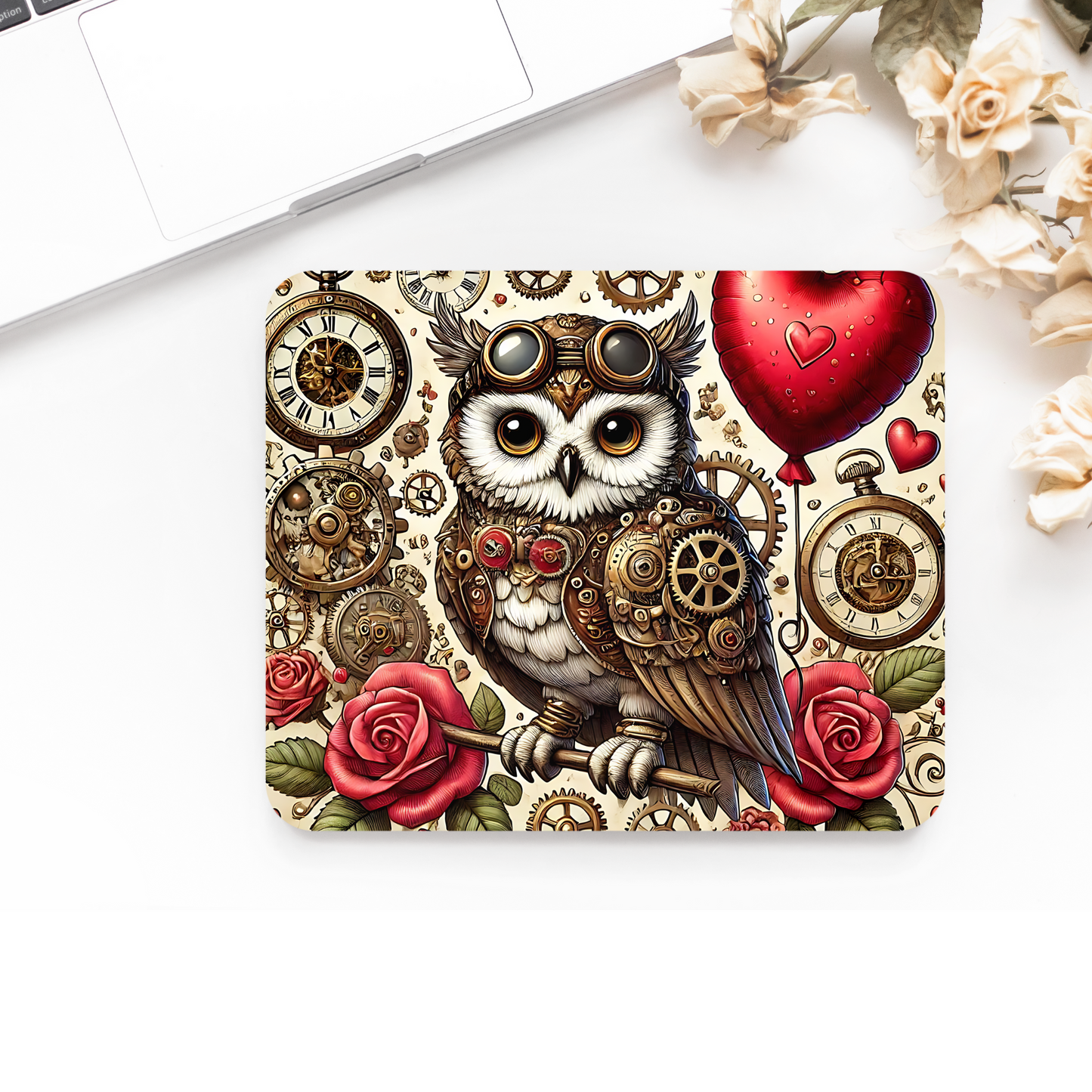 Premium Printed Anti-Slip Mouse Mat - Ultra Durable Steampunk Owl Design