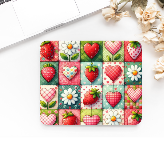 Printed Anti-Slip Mouse Mat Pad - Strawberry Flowers Design