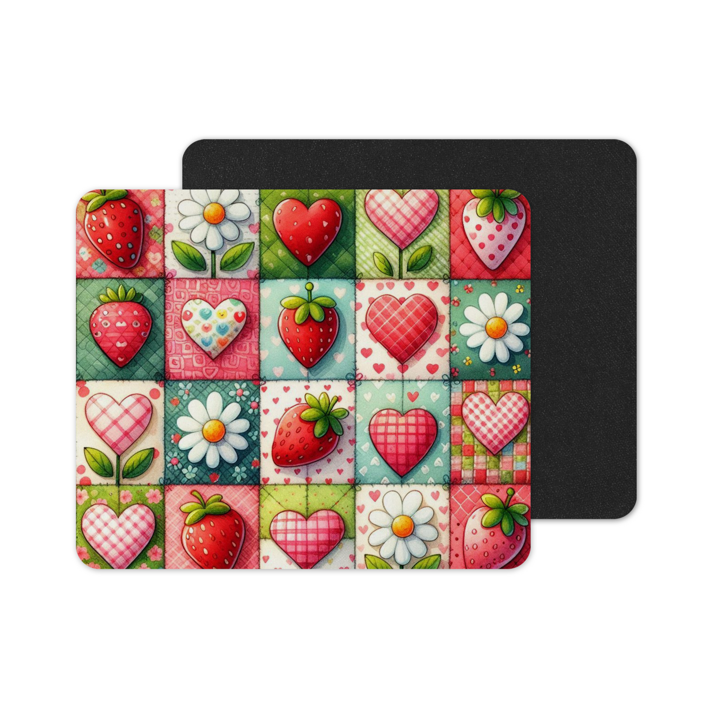 Printed Anti-Slip Mouse Mat Pad - Strawberry Flowers Design