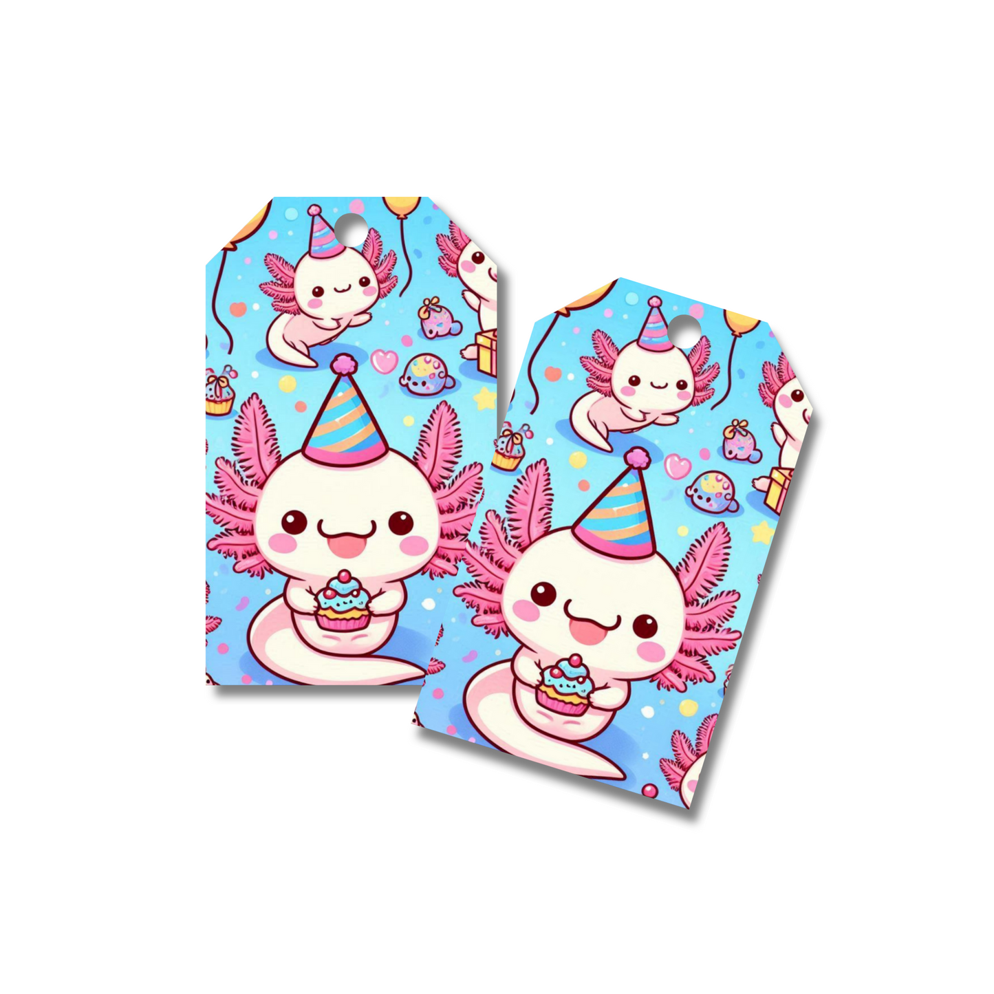12 X Axolotl Party Gift Tags, Gift Wrapping, Luggage Tags, Card Making