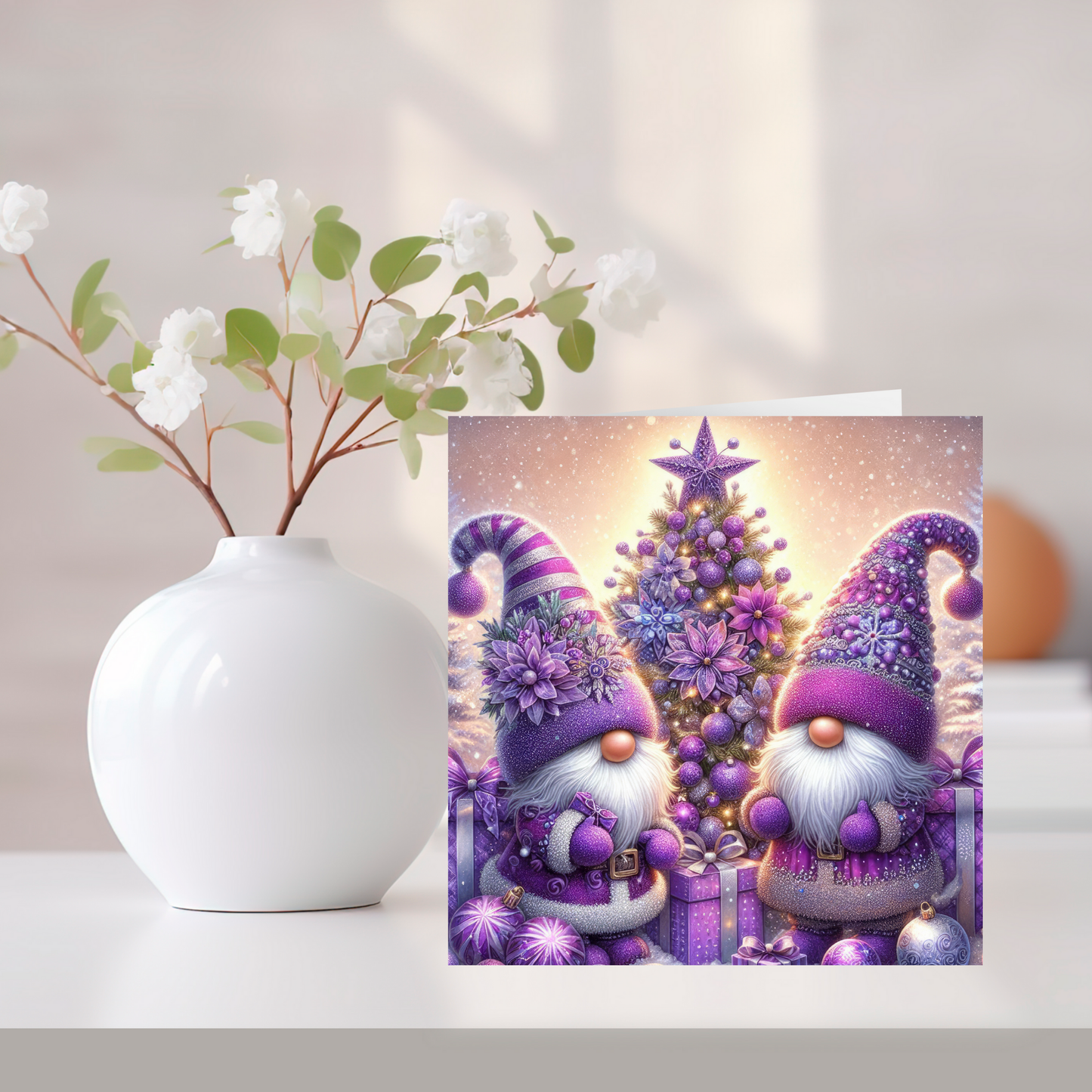 Purple Christmas Gnome Greeting Card –Illustrated Blank Birthday Card