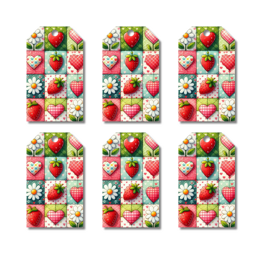 12 X Boho Coquette Strawberry Gift Tags, Gift Wrapping, Luggage Tags, Card Making
