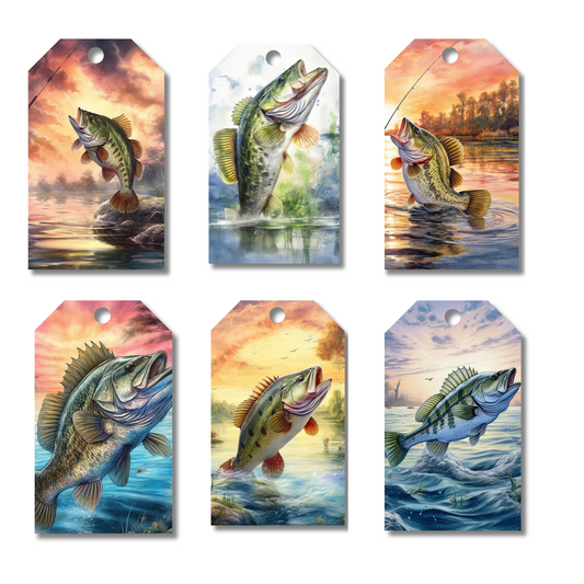 12 X Fishing Gift Tags, Gift Wrapping, Luggage Tags, Card Making