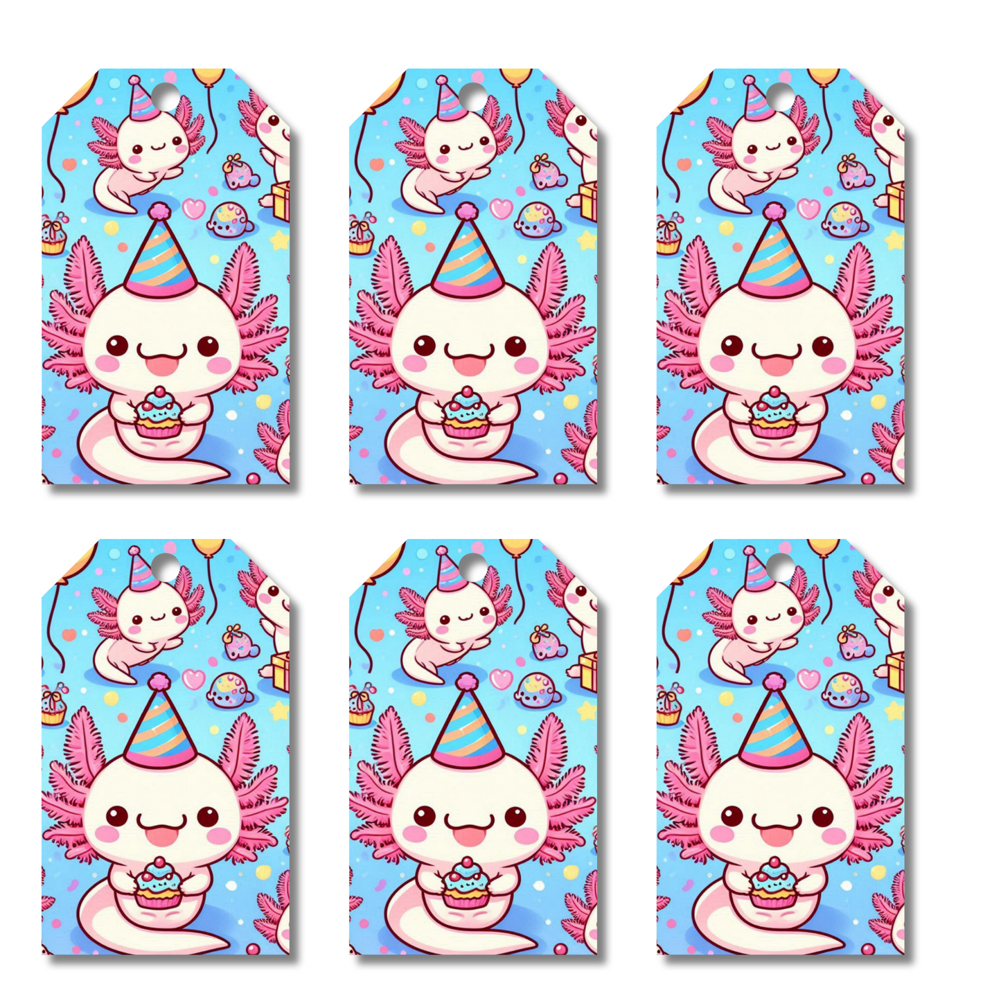 12 X Axolotl Party Gift Tags, Gift Wrapping, Luggage Tags, Card Making
