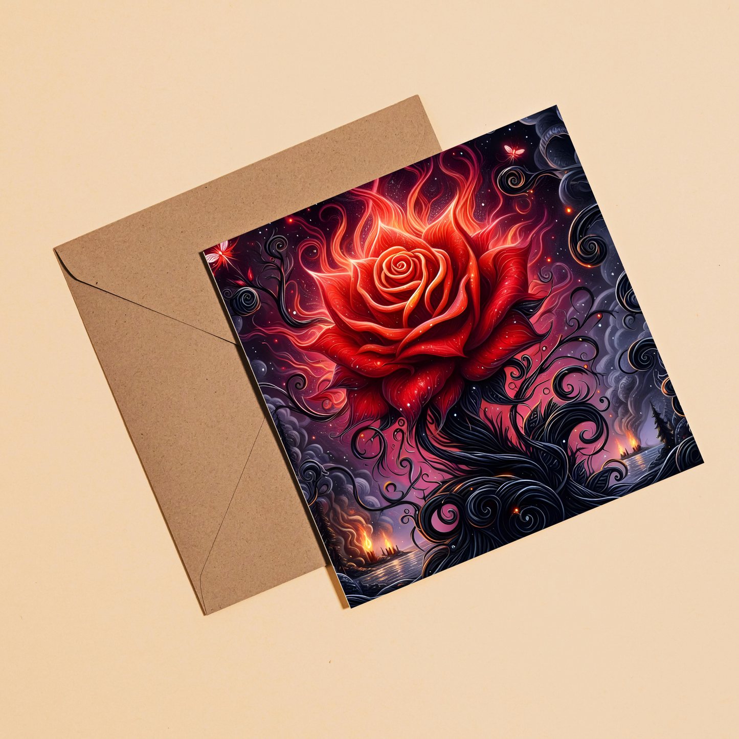 Gothic Rose Greeting Card –Illustrated Blank Birthday Card